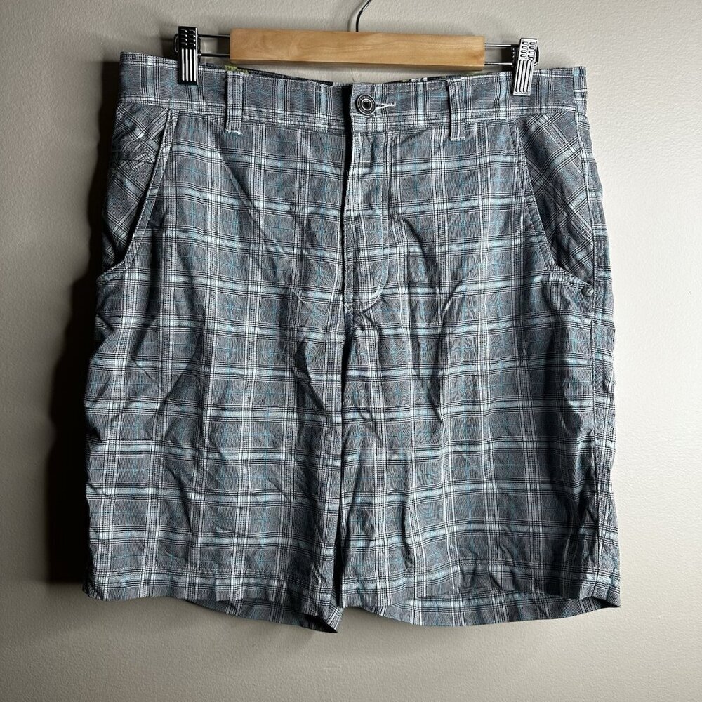 Lululemon Men’s Kahuna Shorts Gray Blue Plaid Size 34 Athletic Casual Cosmic